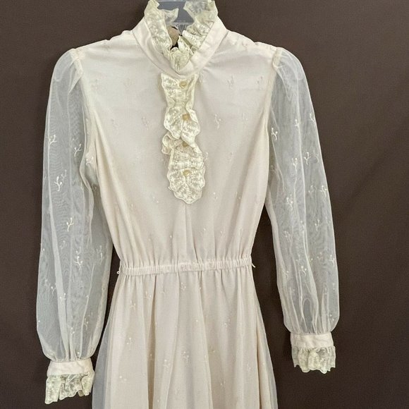 🔴 Vintage CACTUS NY Beige Lace 1960s/1970s Dress - Picture 4 of 12